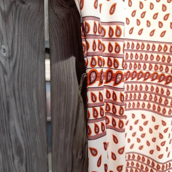 Vintage 60s 70s Dress Paisley Brown Orange Retro 40" Bust 36" Waist - Picture 8 of 15